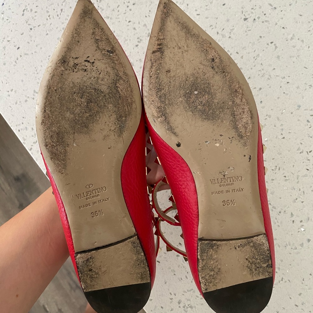 Used Valentino rockstud caged flats. Red. Sz 36.5 - Picture 6 of 10